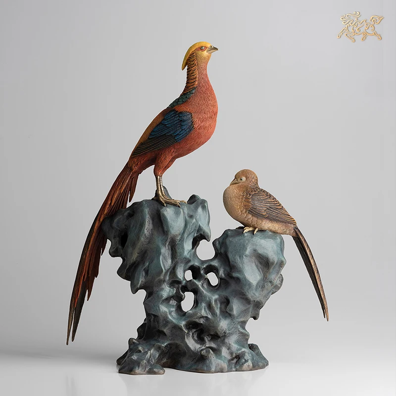 high grade home Company bring wealth money thriving business Good luck QIAN CHENG SI JIN mascot Golden pheasant brass Ornament