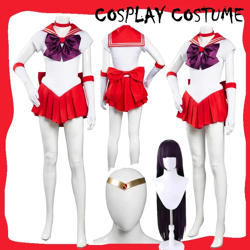 

Women Hino Rei Cosplay Anime Sailor Mars Dress Costume Girls Role Play Skirts Headgear Clothing Female Clothes Halloween Suit