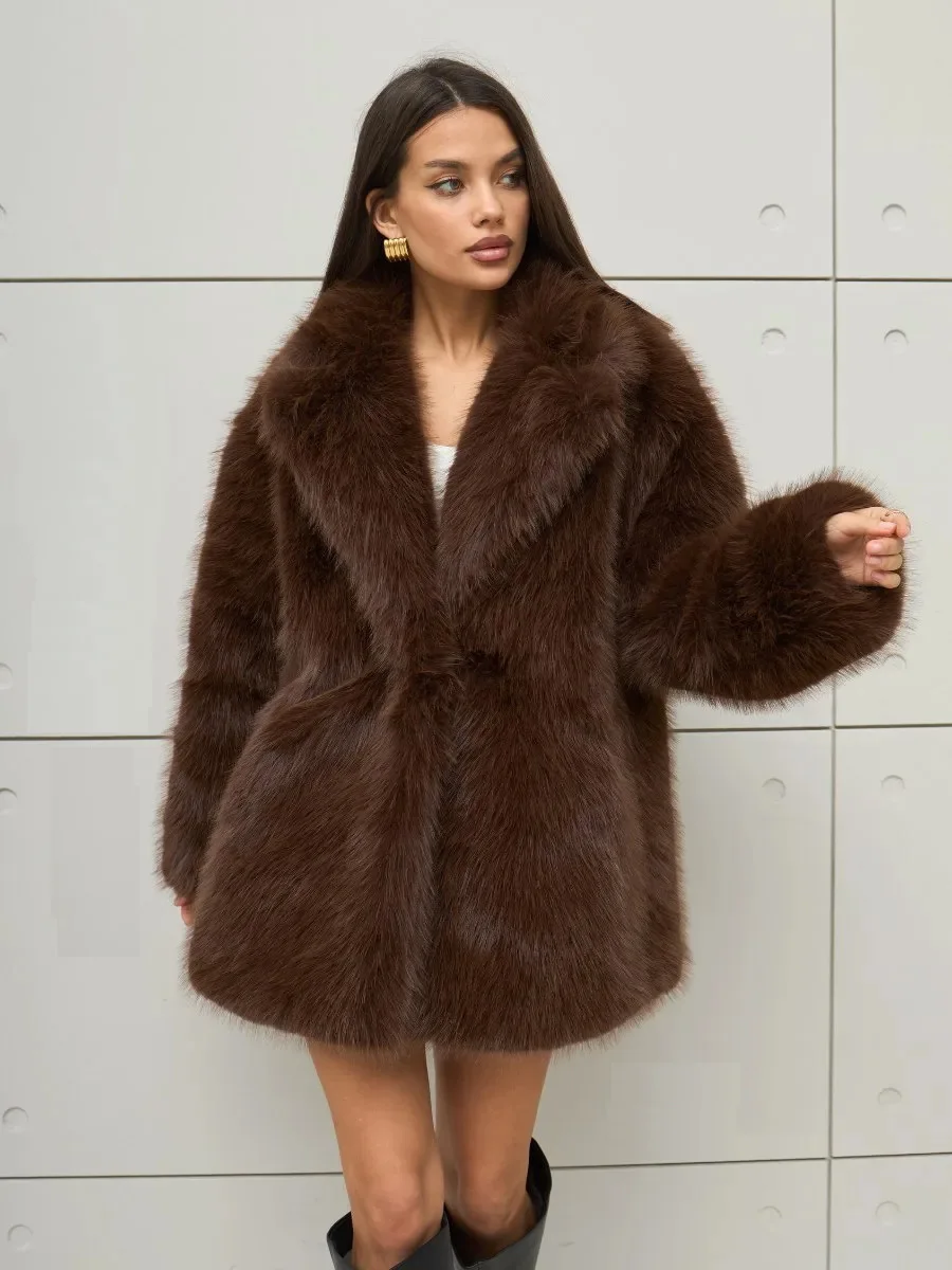 2026 Winter Elegant Luxury Chic Thick Warm Soft Faux Fox Fur Coat Women with Belt High Quality Oversized Fur Jacket for Female