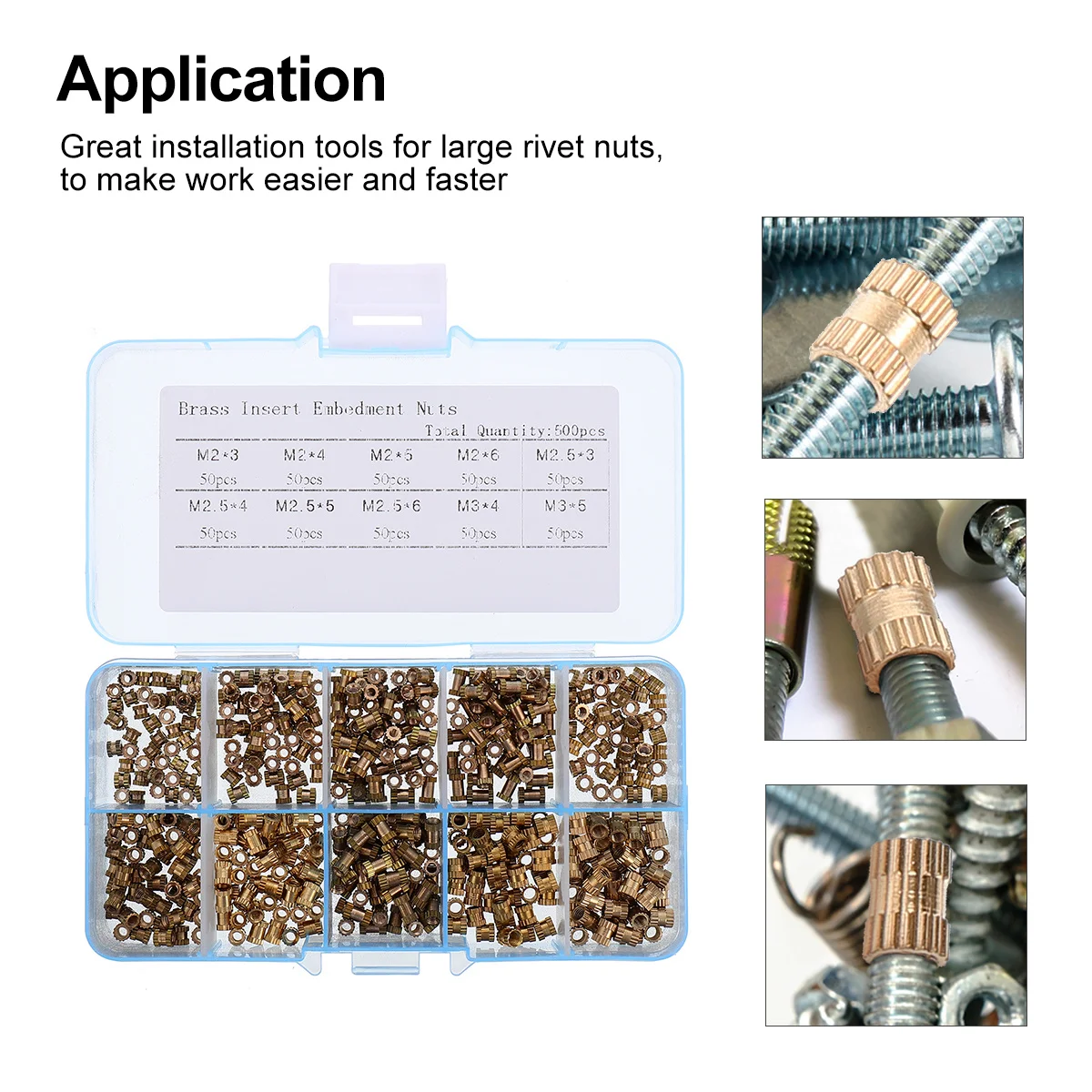 

500pcs Brass Knurled Nuts Durable Copper Press-In Inserts For Steel Plastic Fiberglass Golden Injection Brass Nuts Insert
