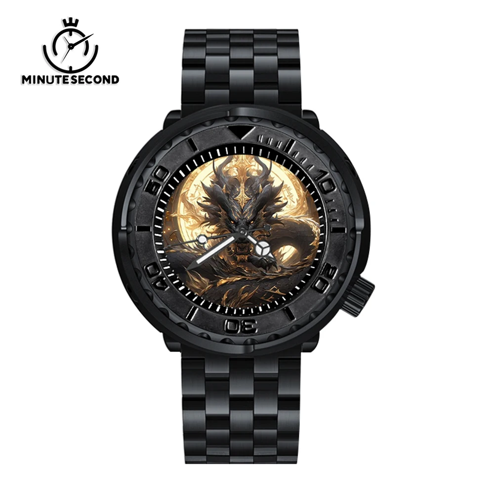 

MINUTESECOND Gold Dragon Tuna NH35 Watch DIY Dial Automatic Mechanical Movement Watch Sapphire 10BAR Waterproof Watch For Men