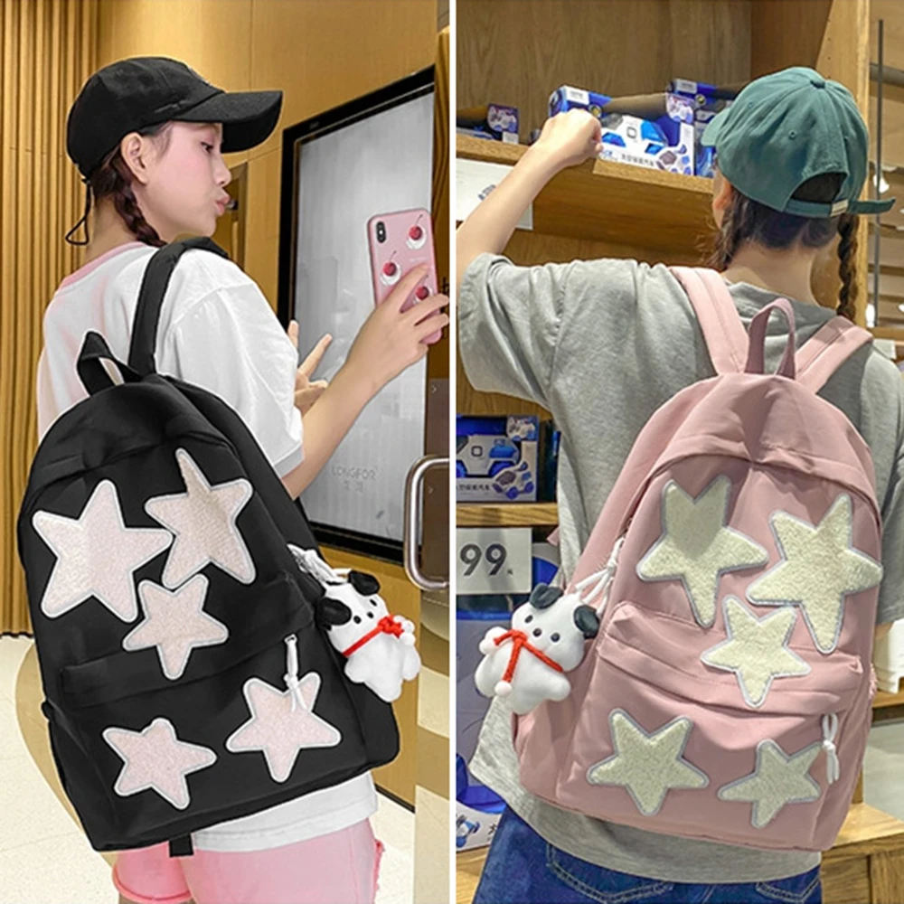 Fashion Large Capacity Five-pointed Star Embroidery Backpack Teenagers Student Schoobags Girl Satchel Y2K Trend Travel Rucksack