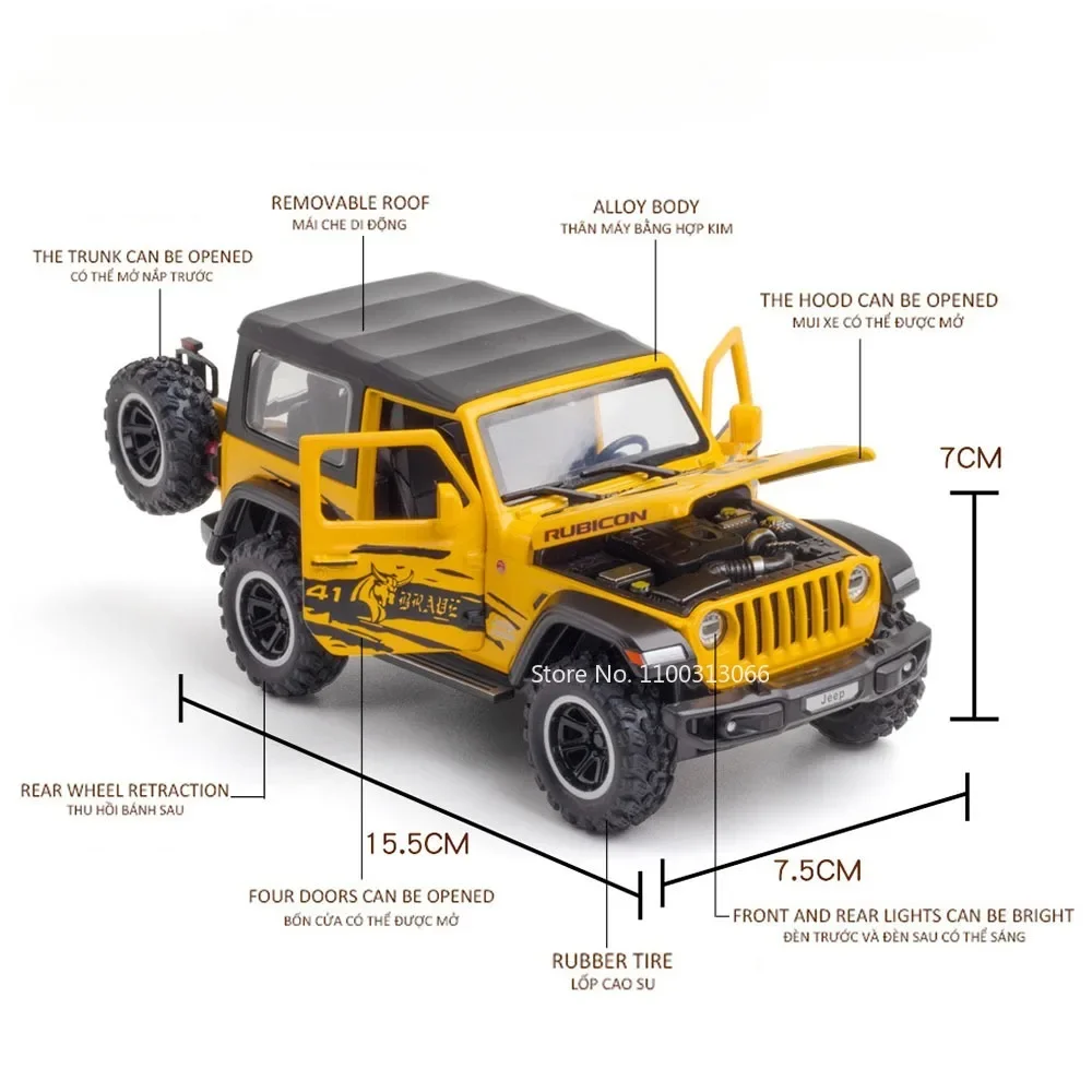 1/32 Wrangler Alloy Diecast Car Models Toy 1941 Rubicon Metal Off-Road Vehicles with Sound Light Car Toys for Children Boys