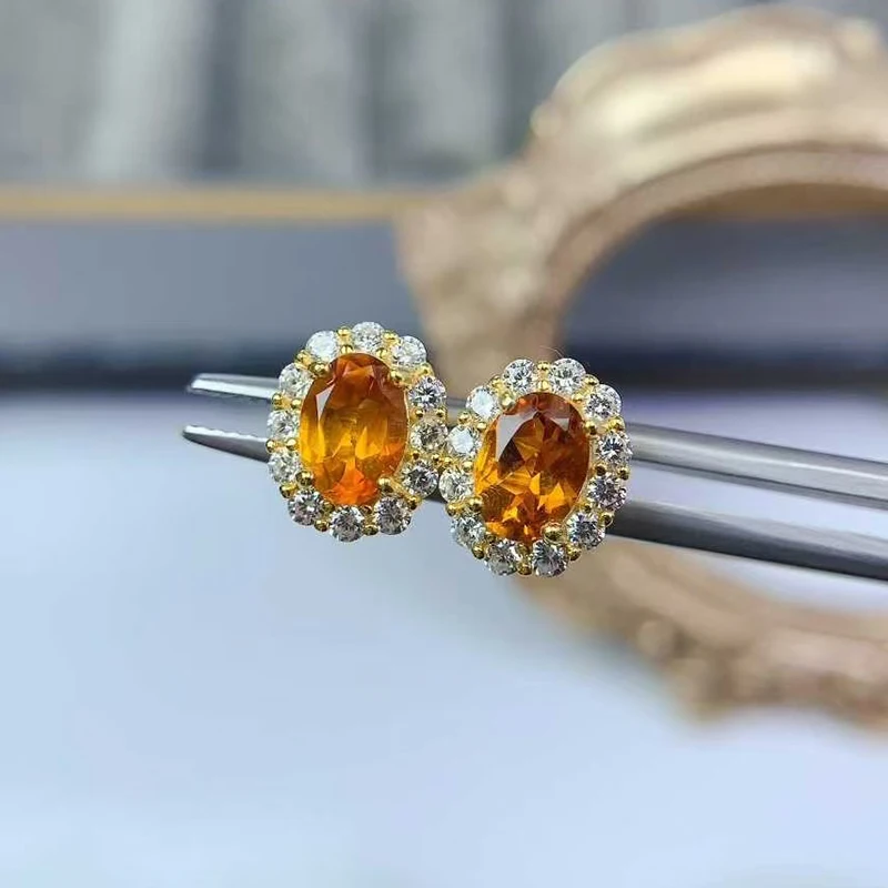 

Классические серьги-гвоздики из серебра 925 пробы, неаллергенные позолоченные серьги с натуральным цитрином, 5 мм * 7 мм, всего 1,4 карата, ювелирные изделия из серебра с цитрином