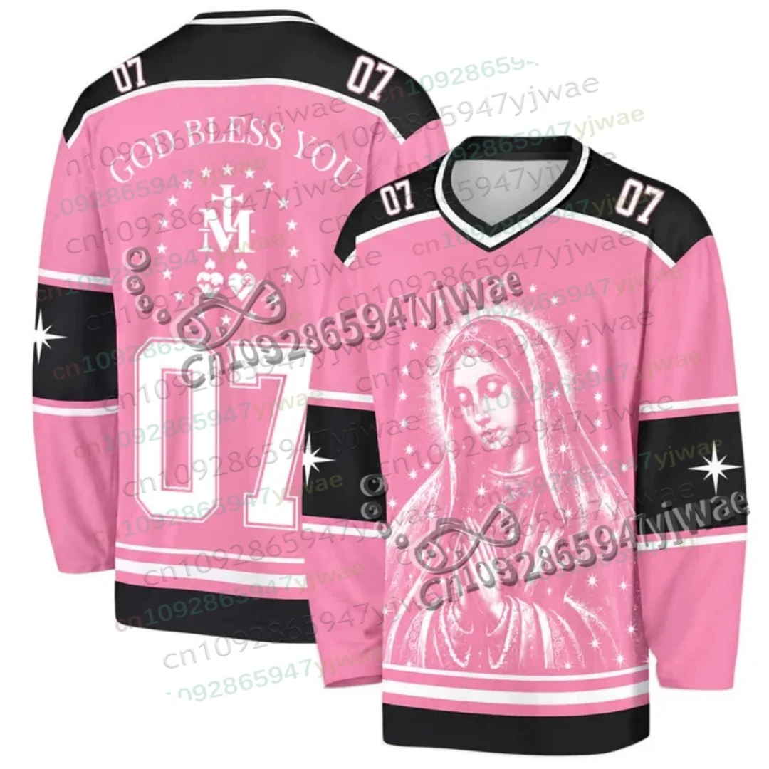 Christianart Jesus No.07 Long Sleeve Hockey Jersey Christmas Cosplay Clothing Faith Biblical Jesey Women Men's Tshirt Clothing
