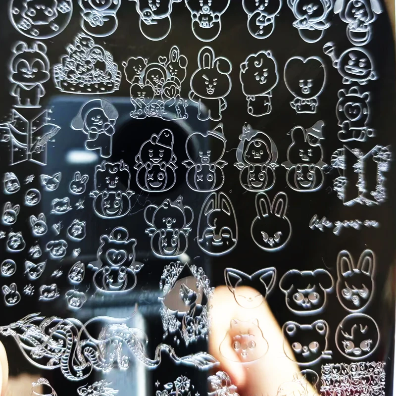 1 قطعة شخصية كرتونية مسمار ختم لوحة قالب الحيوان أرنب ريشة زهرة ورقة ختم مسمار ختم لوحات لطلاء الأظافر