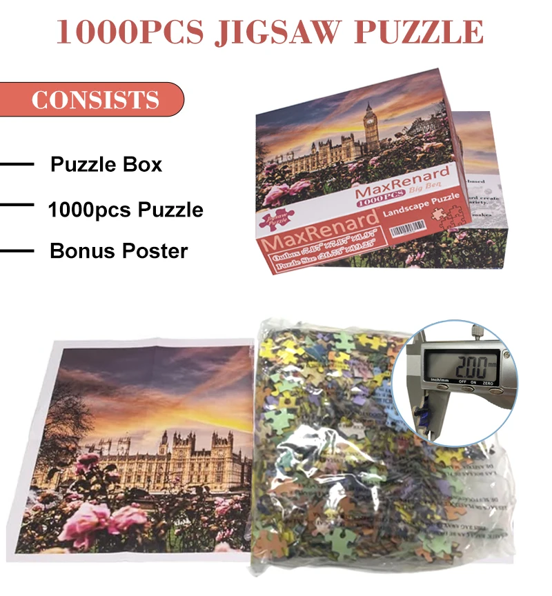 MaxRenard Jigsaw Puzzle 1000 Pieces for Adults London Big Ben Home Wall Deco Environmentally Friendly Paper Christmas Gift Toy