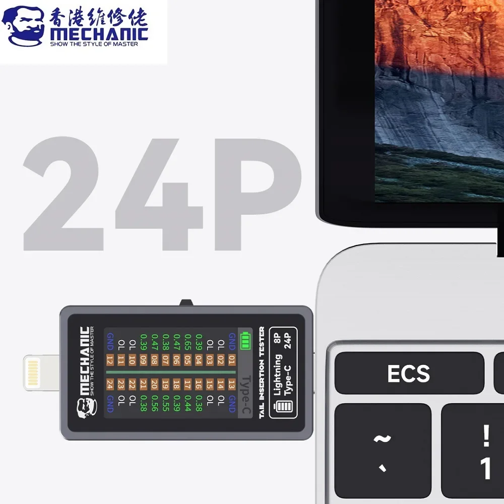 MECHANIC T824 Mobile Phone Tail Insertion Detector HD TFT Digital Display Automatic Intelligent Detection Each Pin Current Power