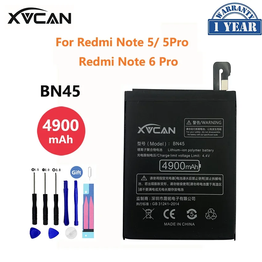 

Original XVCAN BN45 4900mAh Battery For Xiaomi Redmi Note 5 Note5 Note6 6 Pro High Quality Phone Replacement Batteries