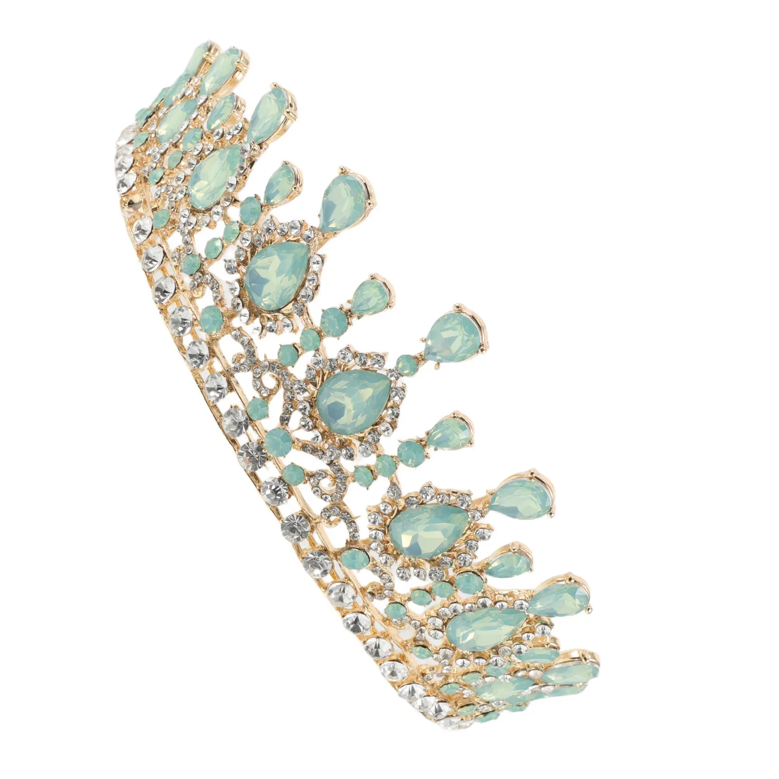 

Свадебная тиара-корона с жемчугом и зелеными кристаллами, украшение для волос невесты со стразами для свадеб и дней рождения