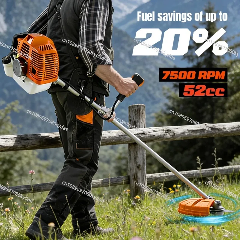 52cc 2 Stroke Gas Brush Cutter 7500RPM Grass Trimmer Weed Eater Backpack Grass Trimmer for Garden Lawn Clearing