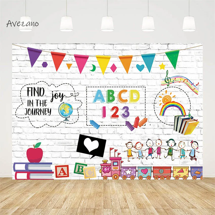 Avezano Backdrops for Photography Welcome Back To School Kindergarten Wall Book Globe Kids Party Background Photo Studio Decor