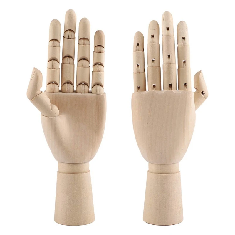 PWS Wooden Hand Model, 2 PCS, 12 Inches Left And Right Hand Art Mannequin Figure With For Hand Jewelry Display, Decoration