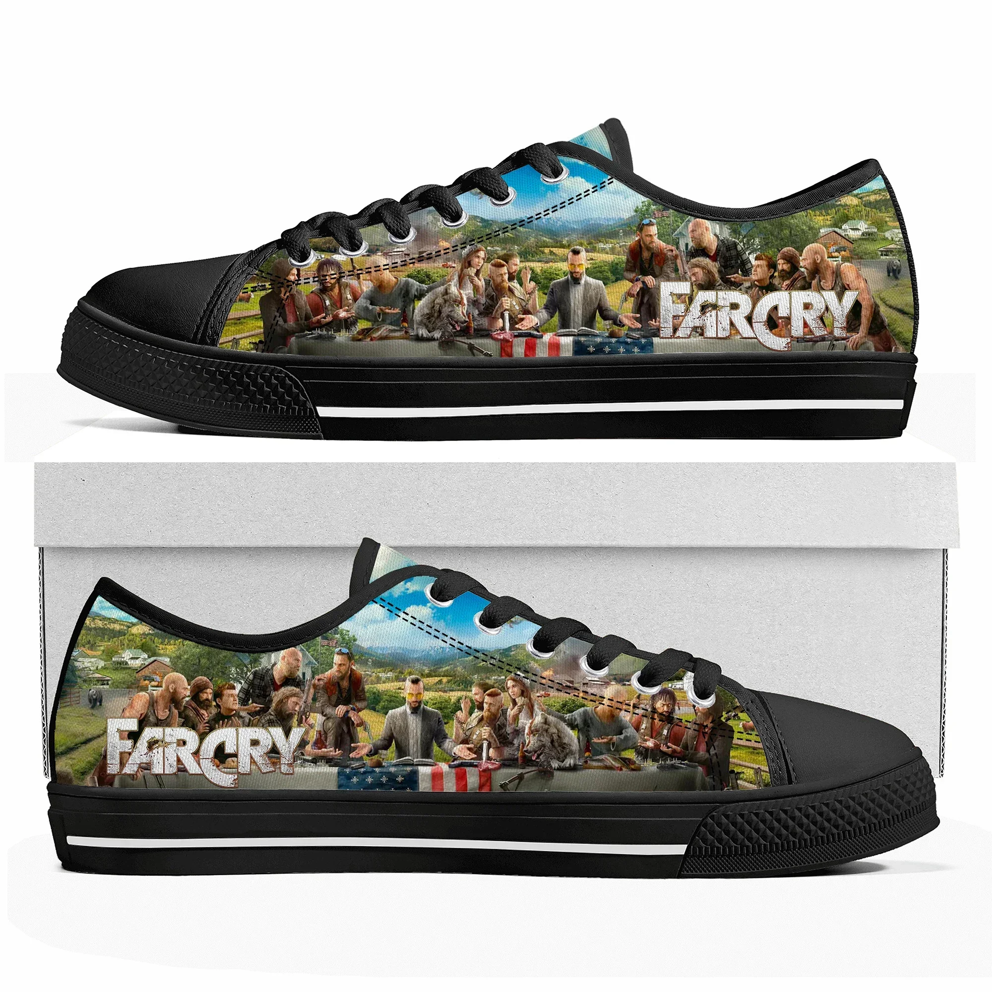 

Кроссовки Far Cry Custom Low Top с мультяшным принтом для женщин, мужчин и подростков, повседневные модные кеды из канваса на заказ