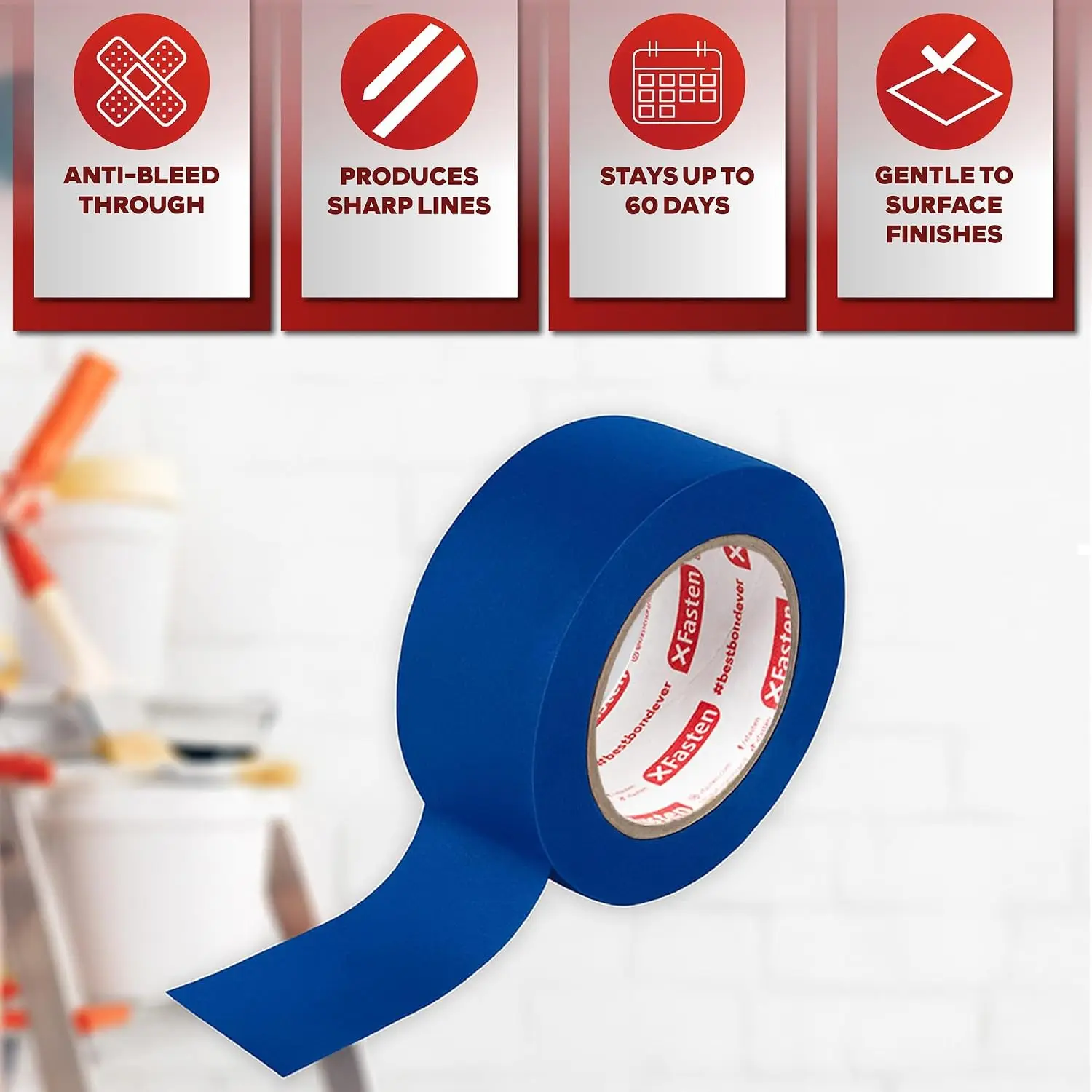 Blue Painter's Tape, 2 Inch x 60 Yards (24-Pack) Blue Painters Masking Tape Bulk - Sharp Edge Line Technology, Produces Sharp Lines | Residue-Free and Artisan Grade Wall Trim Tape