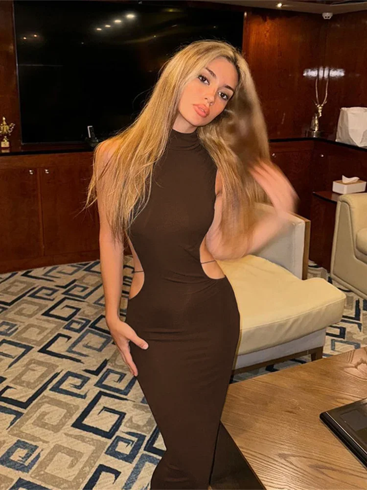 Sukienka bandażowa Nibber Cross damska Y2K motyl metalowa ażurowa bez pleców bez rękawów fitness klub nocny wakacje letnie bodycon