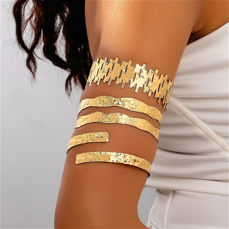 Irregular Open Arm Cuff Set, Matte Metal Circular Arm Band, Trendy Body Jewelry Birthday Gifts for Women Street Shooting Outfits