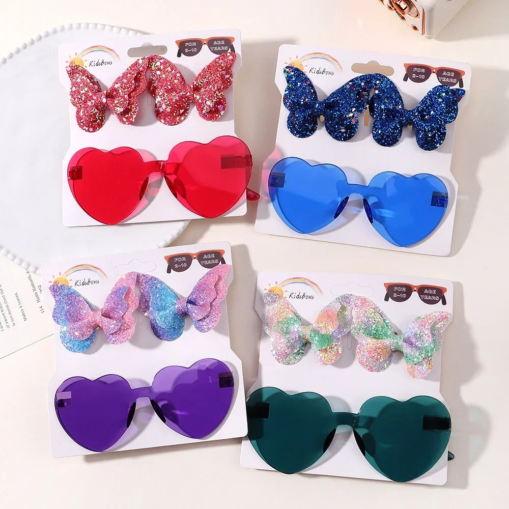 Gorgeous Glasses Set Sparkling Butterfly Hair Clip Hair Accessories Combination Fashion Wave Point Kids Hair Clip Love Glasses