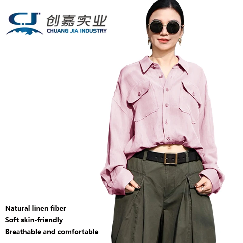 High-end Linen Women's Long-sleeved Shirt Cargo Wind Household Rest Travel Casual Jacket Comfortable Cool Absorbent Breathable