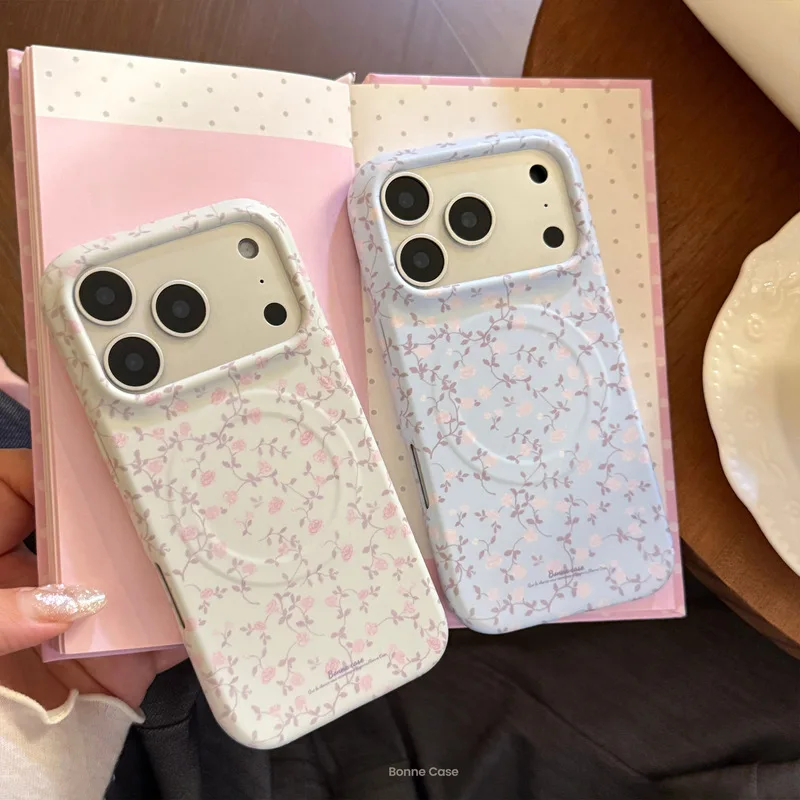 Rose Flower Film Magnetic Phone Case Soft TPU Shockproof Anti-drop Anti-fingerprint Cover for iPhone 17 16 15 14 Pro Max