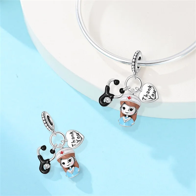 925 Sterling Silver Grateful Nurse Charms Pendant Fit 3mm Original Bracelet DIY Women Fashion Exquisite Birthday Jewelry Gifts