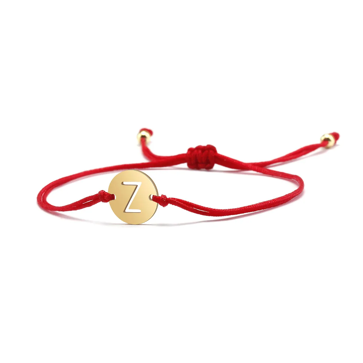 Stainless Steel Gold-plated Round Hollow 26 Letter A-Z Alphabet  Braided Red String  Handmade Bracelet For Women Jewelry Gift