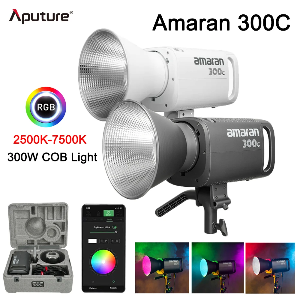 Aputure Amaran 300C RGB Full-Color 2500K-7500K Studio LED Video light 300W Bowens Mounts Sidus Link App Control for Photography