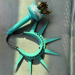 Halloween Statue of Liberty Headwear with Torch Cosplay Latex Mask Female Decorative Props Party Costumes Realistic Supplies