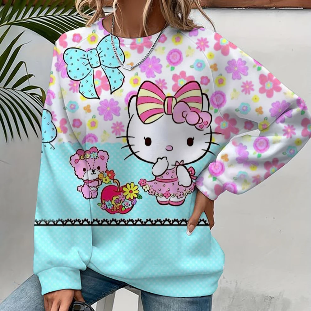 Hello Kitty sweatshirt mini cute round neck hoodie shirt cartoon loose multifunctional casual comfortable long sleeved