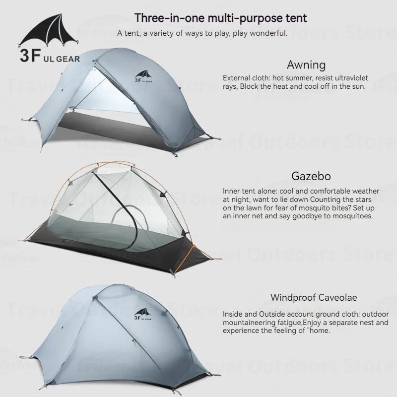 

Палатка для кемпинга 3F UL GEAR, 15D силиконовая, ультралегкая, двухслойная, для 3-4 сезонов, для походов и путешествий, с бесплатным ковриком, водонепроницаемая, PU5000+
