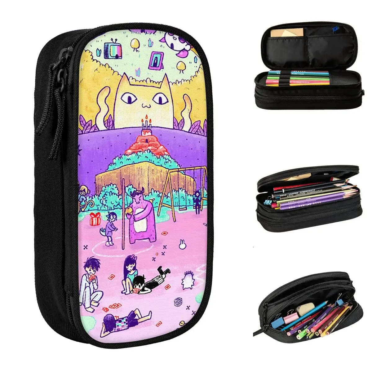 Aubrey Omori Pencil Cases Fun Game Cartoon Friends Pen Bag for Student Big Capacity Students School Zipper Pencilcases