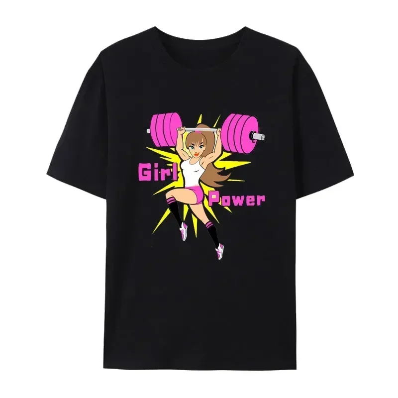 Funny Gym Barbell Girl Power This is my happy face Graphic T-Shirt Summer Otaku Short-sleev Top Women Lovely Tees