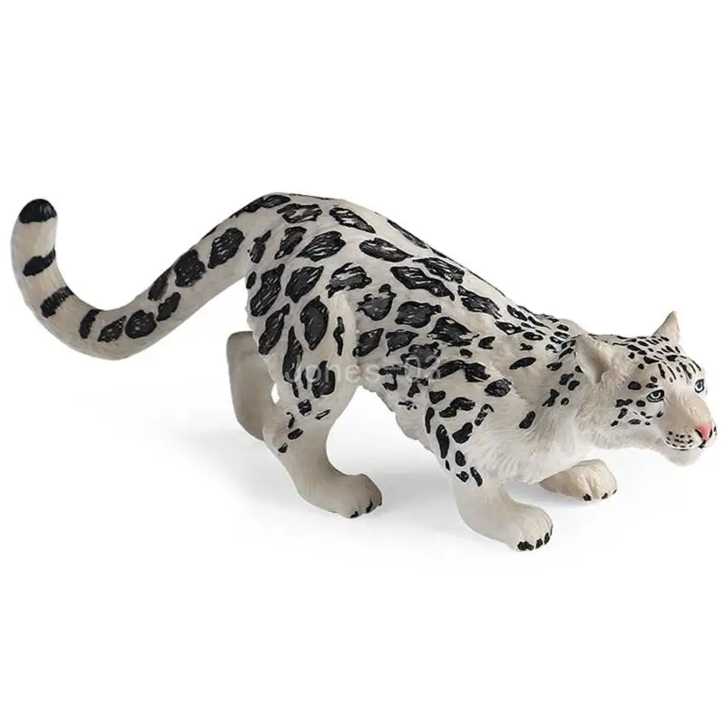 Q6PE Realistic Animal Model Snow Leopard Statue Ornament Desktop Leopard Figures Collection Toy Gift for Children