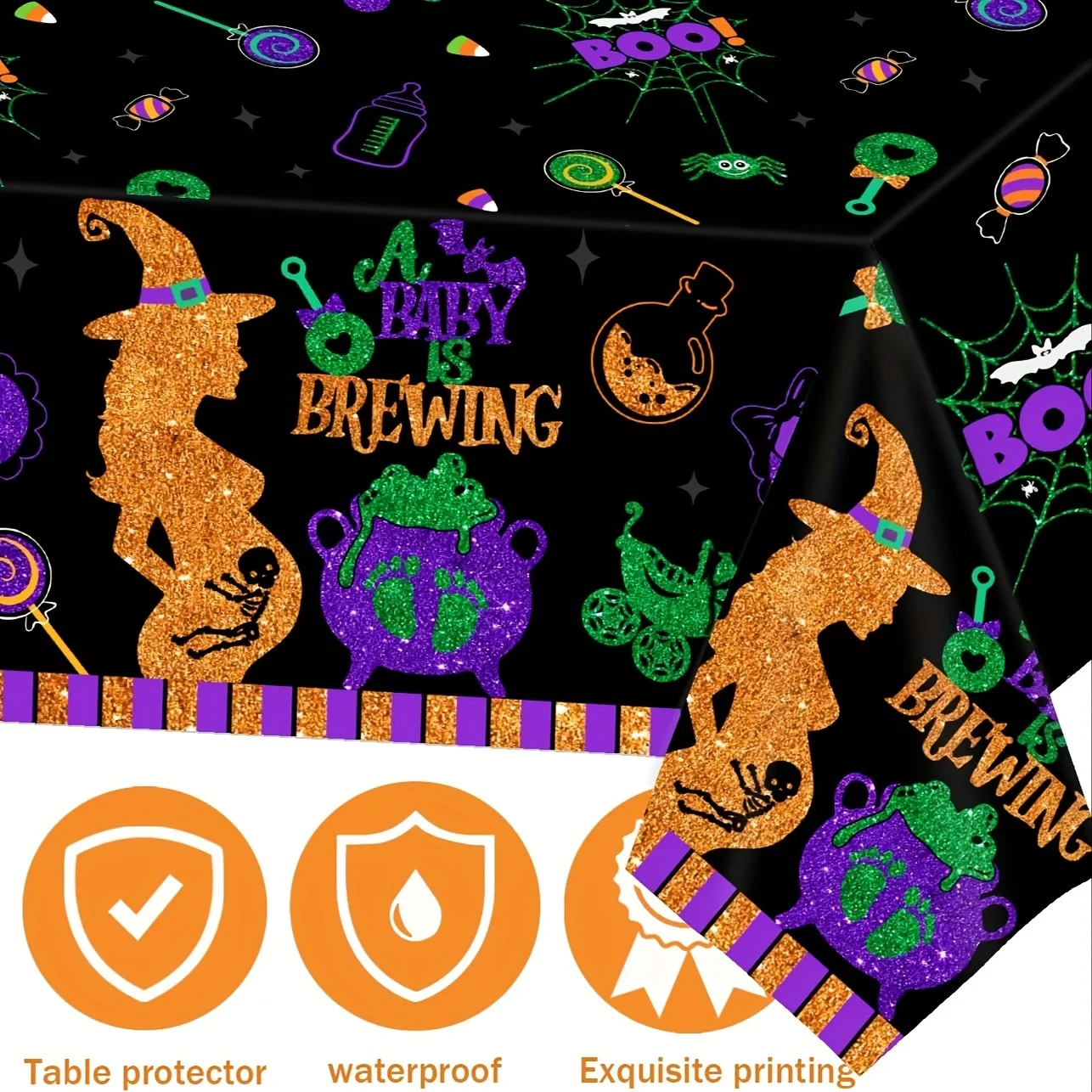 زينة استحمام الطفل للهالوين، 3 قطع من مفارش المائدة لحفلة الهالوين للأطفال، غطاء طاولة بلاستيكي للاستعمال مرة واحدة