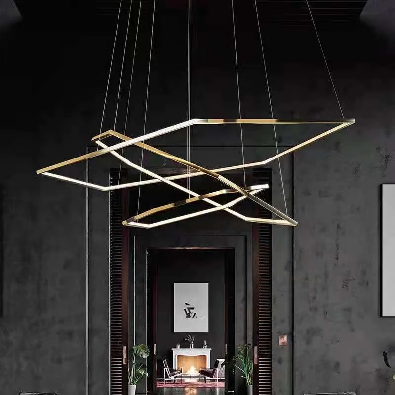 Geometric Stainless Steel Hexagonal Chandelier LED Light Luxury Modern Living Room Chandelier Minimalist Restaurant Simple Chand