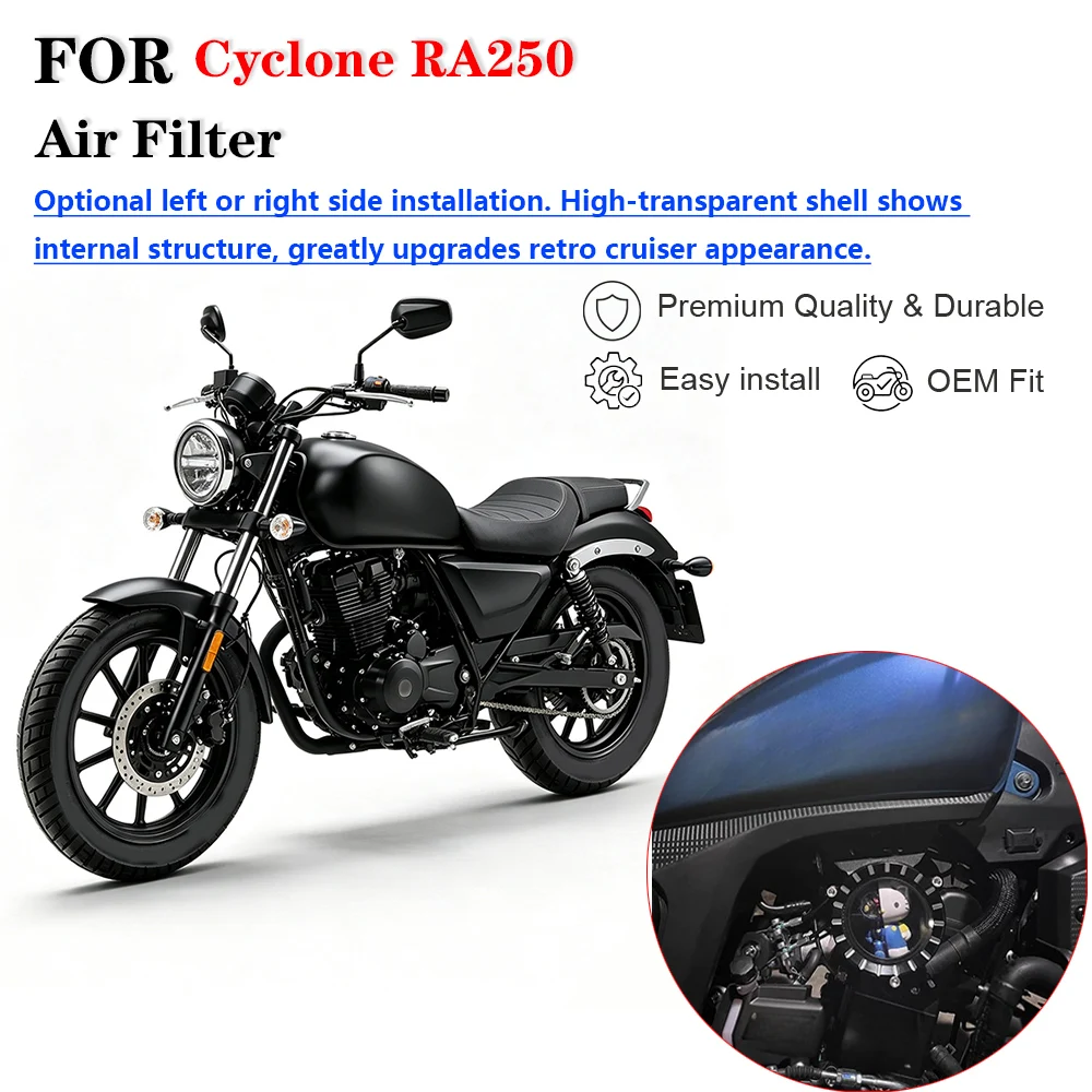 Transparent Air Filter Decor Cover for Zongshen Cyclone RA250 Retro Cruiser Motorcycle, Left & Right Side Optional Modified Air