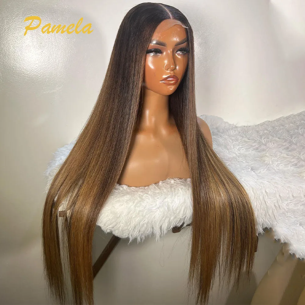 250% Density Wear and Go Glueless Wig Ombre 1B /27 Colored 13x4 Bone Straight Transparent Lace Frontal Human Hair Wigs For Women