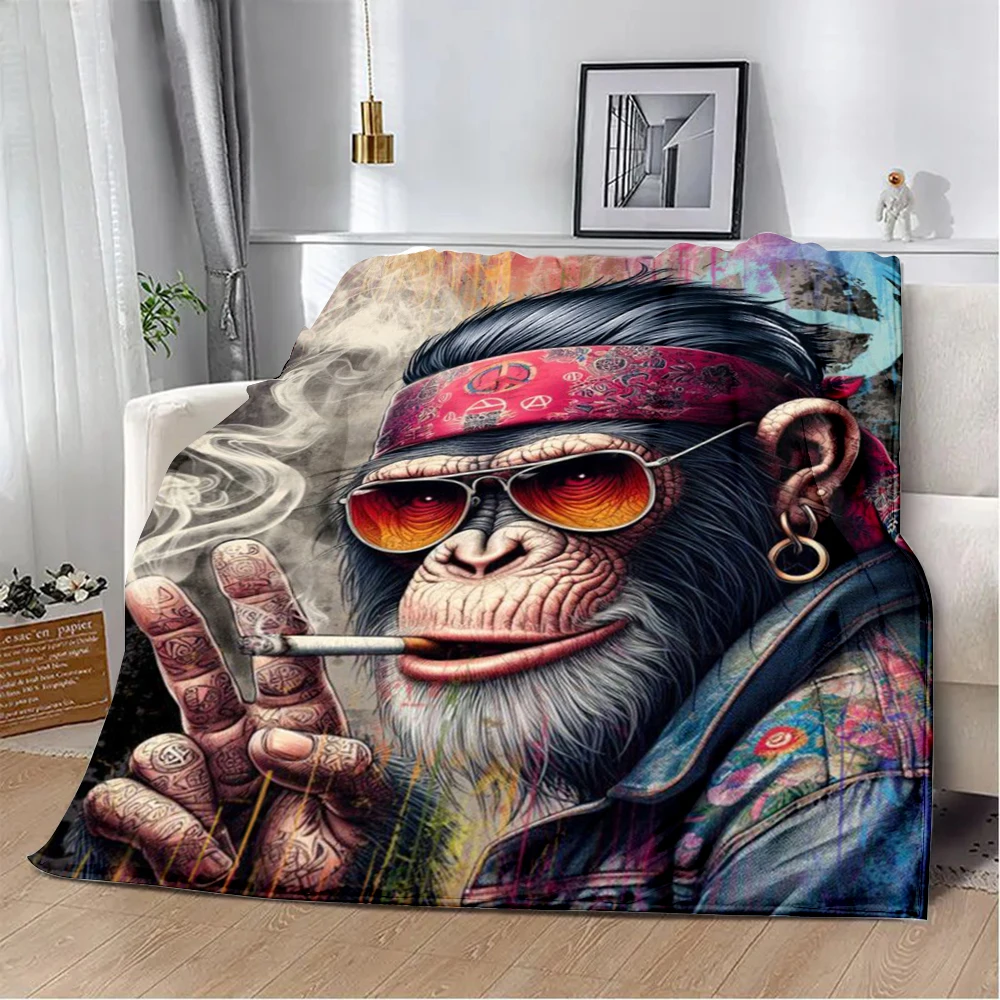 Cartoon Monkey Orangutan Printed Blanket Picnic Blankets Warm Blanket Soft and Comfortable Blanket Home Travel Birthday Gift