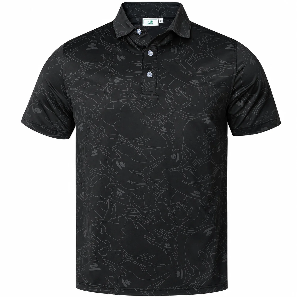 Men Black Camo Golf Polo Shirt Short Sleeve Quick Dry Breathable Stretch Sportswear Casual Outdoor Golf Shirt Ready Stock