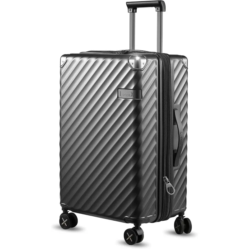 Luggage with Spinner Wheels, Polycarbonate Expandable Hard Shell Suitcase, 2 Piece Set, Charcoal Metallic