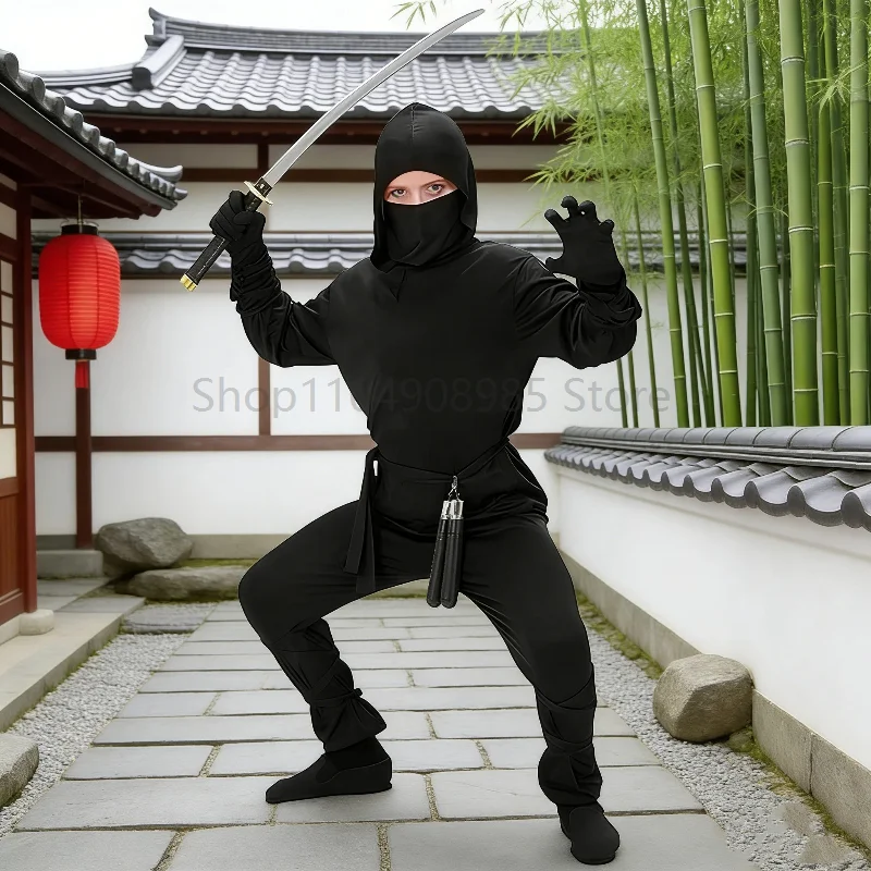 

Ninja Cosplay Enfant Costume Black Warrior Role Play Uniform World Book Day Performance Outfits Party Stage Assassin Clothes