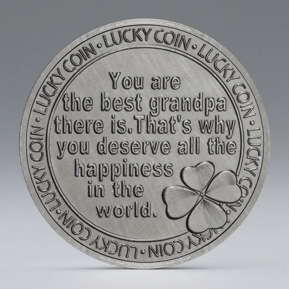 Dearest Grandpa Lucky Coin Creative Gift Four Leafs Clover Pattern Silvery Plated Commemorative Coin