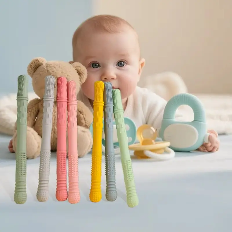 Silicone Hollow Molar Stick Newborn Teething Tube Molar Toy Gift Straw Teether Children's Toy Soft