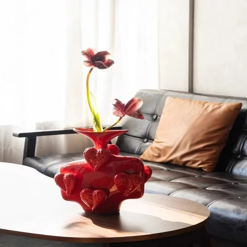 Red love flower ornament hydroponic wedding room housewarming gift model room hotel bedroom living room decoration