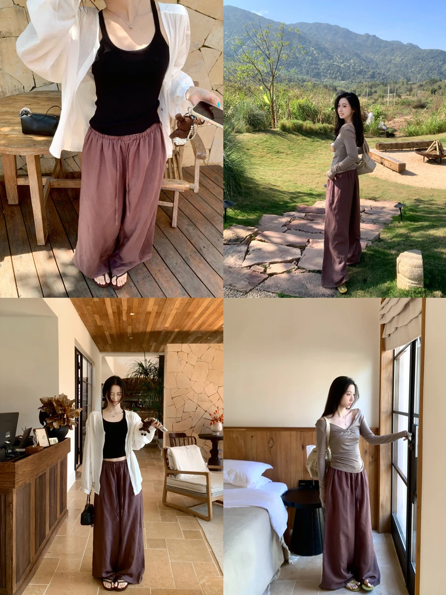 

Женские повседневные широкие брюки свободного кроя с завязками на талии, эластичные, летние, длинные, в пол, для повседневной носки