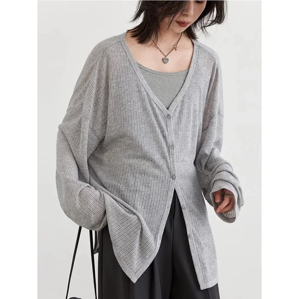 Women's Lightweight V-Neck Long Sleeve Cardigan Top, Sun Protection Spring Summer Autumn Jacket for Casual Daily Outwear