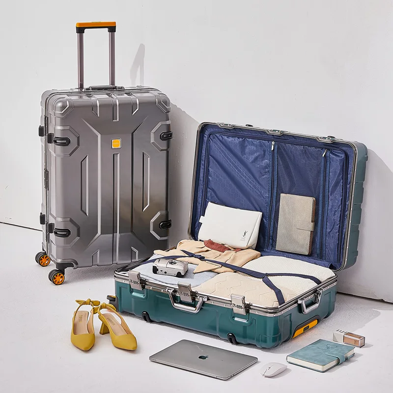 حقيبة أمتعة بإطار من الألومنيوم بسعة كبيرة مع حقيبة سفر بعجلات متينة ومقاومة للاهتراء مقاس 20-28 بوصة #6