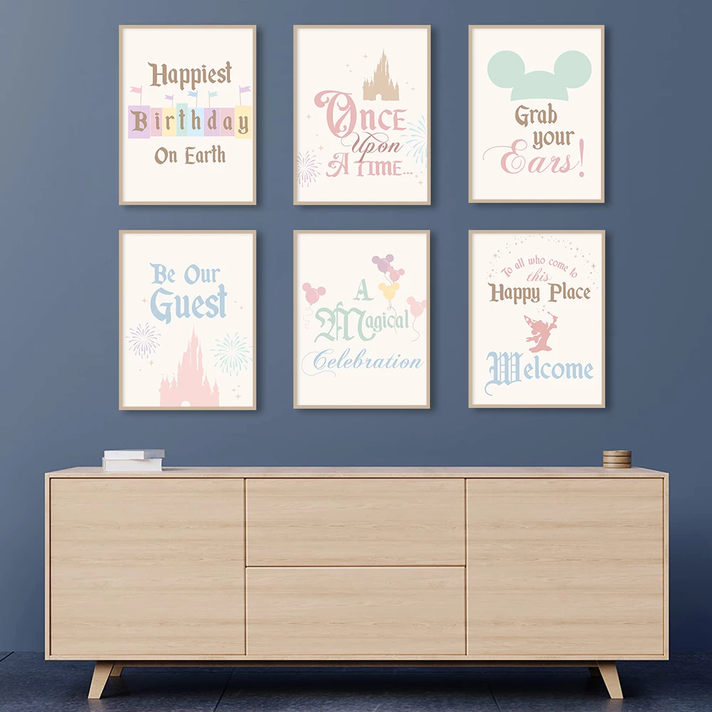 Disneyland Mickey Birthday Poster Nordic Wall Art Canvas Painting Print Happy Place Picture Nuesery Kids Room Home Decor Cuadros