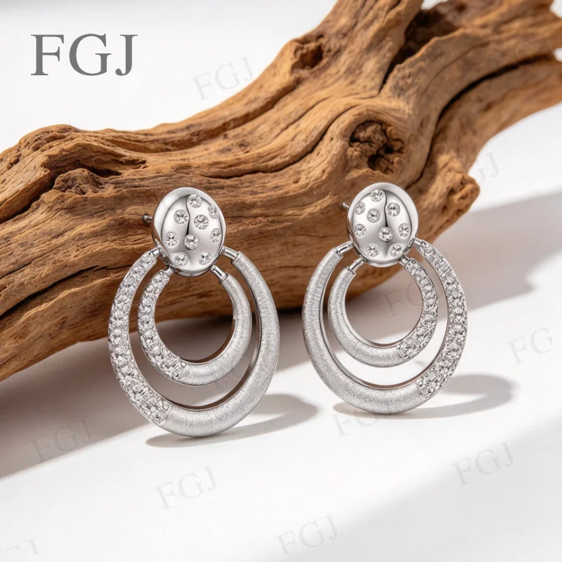 Damen Moissanit Tropfenohrringe 925 Sterling Silber Doppelreihige Creolen Zarte Feine Schmuckstücke Geschenk zum Geburtstag für Sie – Detail 9