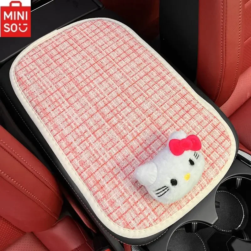 

MINISO Sanrio HelloKitty Car Central Armrest Box Protection Pad Plush Cartoon Pachadog Armrest Pad Car Interior Decoration Items